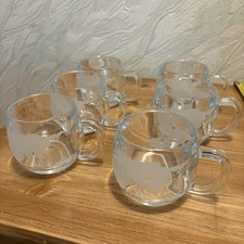 Vintage 70’s Nestle Co. Nescafé World Globe Etched Glass Coffee Mugs - Set of 6 picture