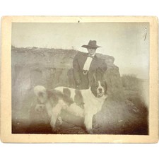 Albumen Photo Portrait of Woman Western Attire & Saint Bernard Dog Denver 1890 picture