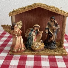 Vtg Nativity Wood Stable - Jesus Mary Joseph Angel * Plus 1 Free Wise Man picture