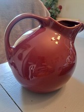 Vtg Hall Pottery Water Tilt Pitcher Round Burgandy 9