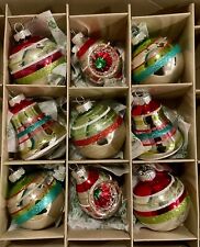 Shiny Brite 9 Christmas Ornaments  Radko 5 Rounds 4 Figurals Indents LARGE picture