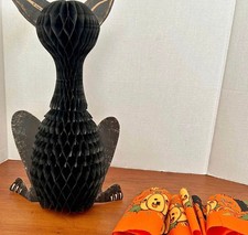 Vintage Antique 1920s Halloween Crepe Paper Streamer Pumpkin Jack O Lantern Cat  picture