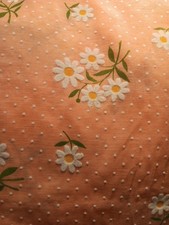 Vtg Sheer Dot  Flocked  Fabric Peach & White Daisy  Flowers  2 yds & 26 