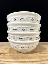 Longaberger Pottery Woven Traditions Blue STACKING BOWLS 6” Set Of 4 Soup/Cereal picture