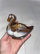 Vintage Imperial Glass CARMEL  And White SLAG Swan Dish Trinket picture
