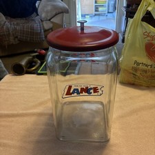 Vintage Lance Glass Countertop Jar Original Red Metal Lid Large 14.75