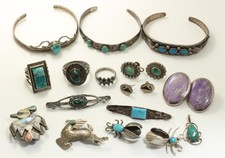 109g Lot of Vtg Navajo Sterling Silver Old Pawn Harvey Turquoise Jewelry 16 Pcs picture