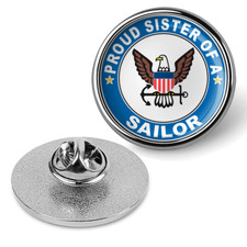 Proud Sister of a Sailor U.S. Navy Round Military Lapel Pin - Silver picture