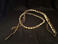 Vintage Brown & White Braided Leather Bullwhip Whip Western Cowboy picture