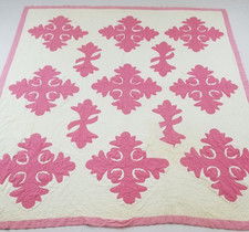 Vintage Handmade Beautiful Hawaiian Appliqué Multicolor Quilt 81x74 Inch picture