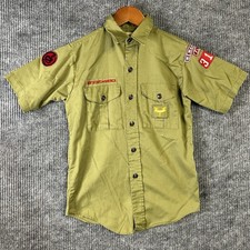 Vintage Boy Scouts Shirt Boys XL  BSA Troop Patches Green picture