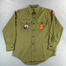 Vintage Boy Scouts of America Uniform Shirt Mens Small 14.5 Green Rare 70s BSA picture