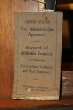 1917 United States Fuel Administration Southeastern Kentucky East Tennessee Book picture