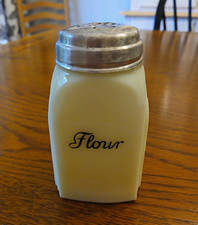 Vintage McKee Glas Co. Roman Arch Uranium Custard Glass Flour Shaker picture