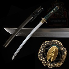 Handmade T10 Steel Clay Tempered Japanese Samurai Wakizashi Sword Real Hamon picture