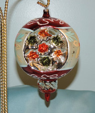 Vtg Jumbo Red & White Double Indent Finial Glass Christmas Ornament 5