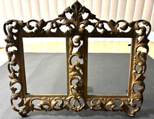 ANTIQUE ITALIAN FILIGREE CAST IRON DOUBLE PICTURE FRAME Holds Two 4” x 6” Photos picture