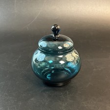 Vtg Empoli Blue Art Glass Apothecary Jar Candy Dish Lid 5