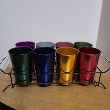 Vintage MCM Bascal Italy Aluminum Tumblers Cups Bright Colors Set Of 8 picture