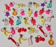 Vtg 80s Plastic Bell Charms Lot 32 Novelty Toy Robot Bicycle Banana Toothbrush picture