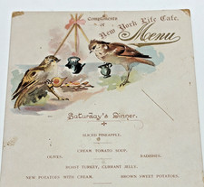 c1880-90s Antique Dinner Menu New York Life Cafe Lovely Sparrow Birds picture