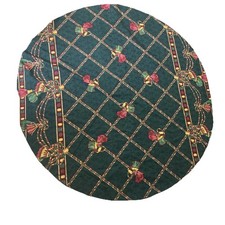 Tablecloth Fleur De Lis Round 57” Rope Tassel Gold Jewel Green Fall Holiday Vtg picture