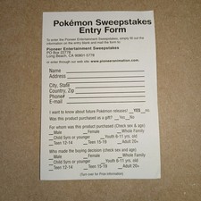 1999 Pokemon Sweepstakes Entry Form Pioneer Entertainment Sweepstakes Nintendo picture
