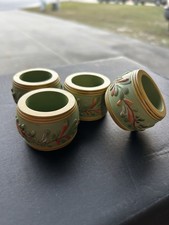 vintage-style set of four green ceramic fall-themed napkin rings picture