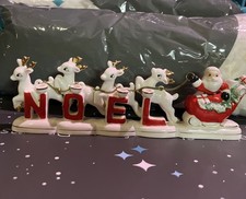 Vintage Relco Ceramic Santa Claus Sleigh Reindeer Candleholder Christmas Japan picture