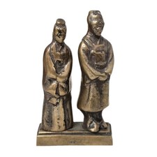 Vintage Solid Brass Chinese Sages Figurine Small Heavy Paperweight Statue 3
