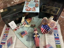 AMERICA 250 ~ VINTAGE PATRIOTIC lot ~ RADKO ornaments ~OWC ~FLAG pins ~ picture