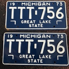 1973 Michigan License Plate Pair NEW TTT-756 Mich 73 2 plates Set  picture