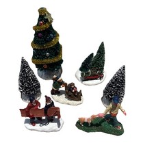 Vintage Lemax Flocked Bristle Christmas Tree Village Accessory 7 Tree Fig Lot picture