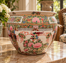 Chinese Rose Medallion Famille Rose Fish Bowl Jardiniere Qianlong Style 11.5” picture