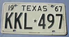 1967 Texas License Plate - KKL 497 picture