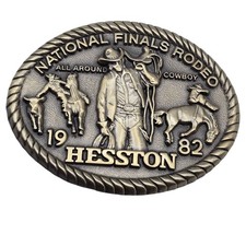 1982 Hesston Silver Award Belt Buckle NFR Rodeo All Around Cowboy RARE Western picture