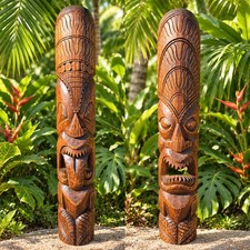 Set of Polynesian Tiki Wooden Masks Hand Carved 39