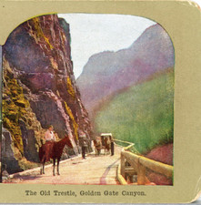 WYOMING, The Old Trestle, Golden Gate Canyon, Yellowstone Park--Stereoview #LA47 picture