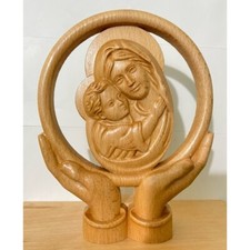 Madonna and Child Jesus Wooden Carving Picture, Religious Statue Christmas Decor picture