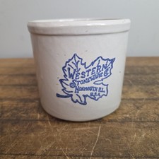 Small Antique Western Stoneware Crock  Leaf Markings Unnumbered picture