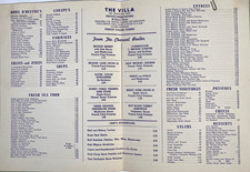 1950s THE VILLA vtg Italian restaurant dinner menu STATEN ISLAND, NEW YORK CITY picture