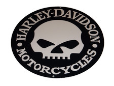 VINTAGE HARLEY DAVIDSON MOTORCYCLES SKULL 💀1' PORCELAIN METAL GASOLINE OIL SIGN picture