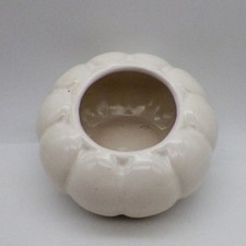 Mid Century Modern Ribbed Melon Planter White Glazed Ceramic Vintage picture