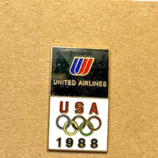 1988 United Airlines Tulip Logo Olympic Games Label/Hat/Collar Pin USA Team Vtg picture