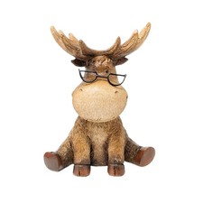 Moose with Metal Glasses Figurine – Rustic Wildlife Sculpture for Home Décor picture