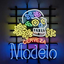 US STOCK Modelo Cerveza Sugar Skull Vintage Neon Sign Bar Pub Glass Decor 24x20 picture