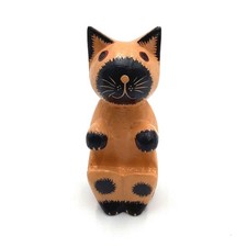 Vintage Roatan Honduras Hand Carved Painted Wood Cat Figurine Folk Art picture