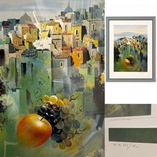Felice Bossone Mediterranean City and Fruit Silkscreen Italian Painter picture