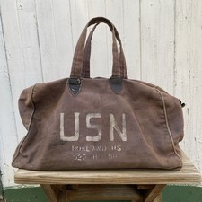 Vintage WW2 USN Kit Bag Navy Blue Faded Deck Satchel picture