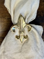 Vintage 1960s Set of 13 Solid Brass Fleur de Lis Napkin Rings Holders Mardi Gras picture
